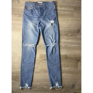 Madewell Skinny Jeans Women's 30 Blue Denim Cotton Stretch Frayed Hem High-Rise